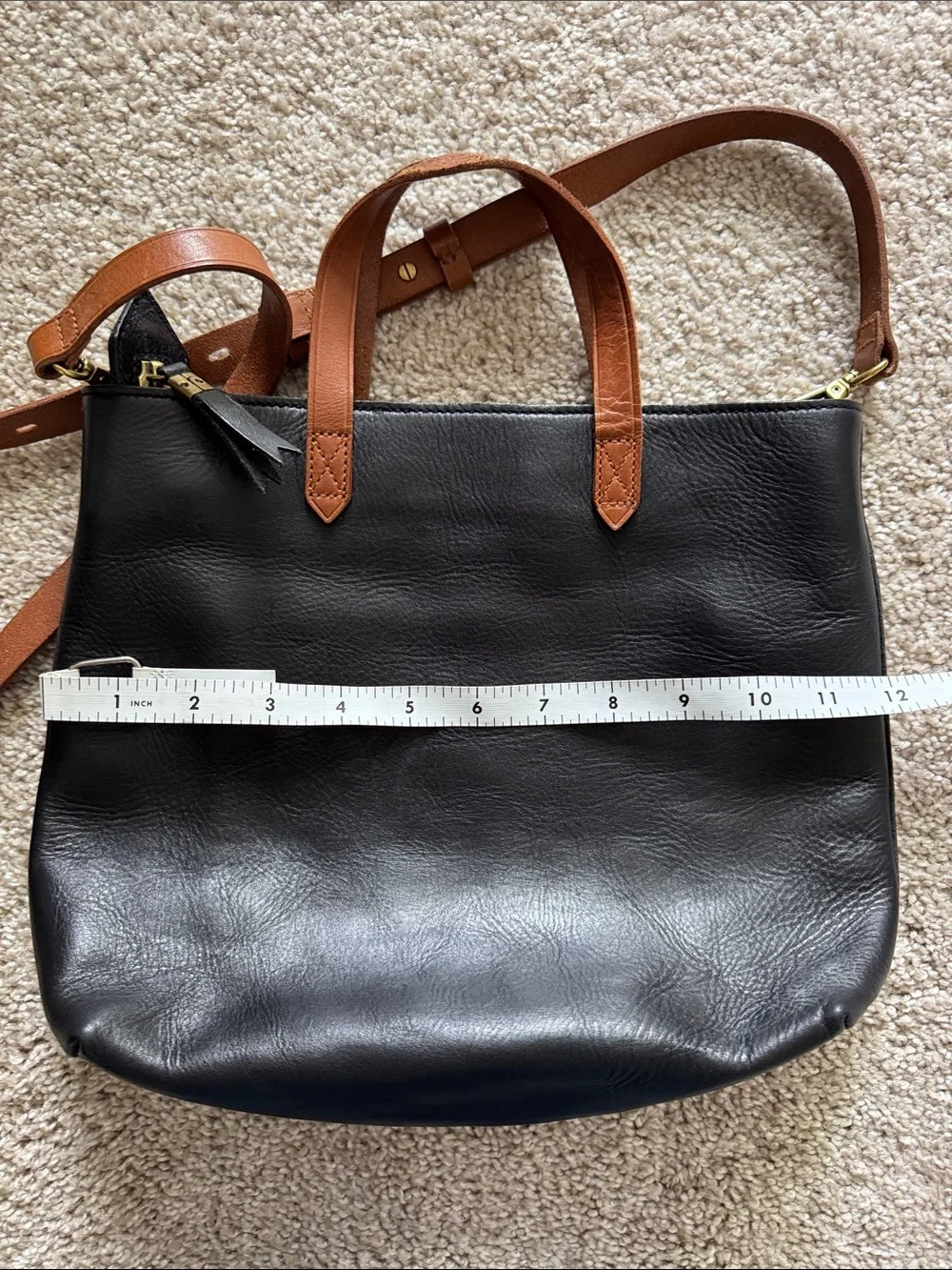 Madewell Black Leather Crossbody Tote with Brown Handles - Picture 6 of 7